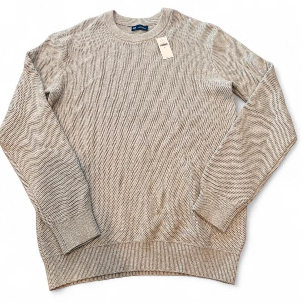 NWT GAP Men's 100% Cotton Textured Waffle Knit Crewneck Sweater Gray — XS